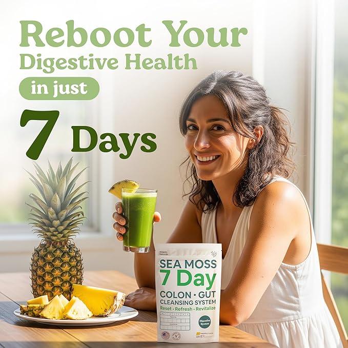 Atlantic Naturals Sea Moss 7-Colon Cleanse Powder | Formulated with Psyllium Husk Fiber &amp Senna Powder | Supports Immune &amp Gut Health for Women &amp Men Pineapple Flavor Drink Mix 14 oz