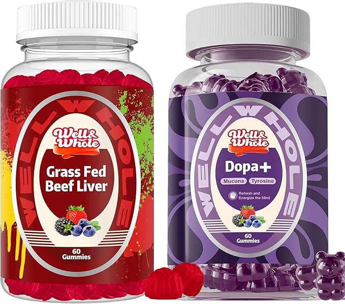 Well&ampWhole Grass Fed Beef Liver Gummies and Dopamine Supplements for MoodFocus and Energy