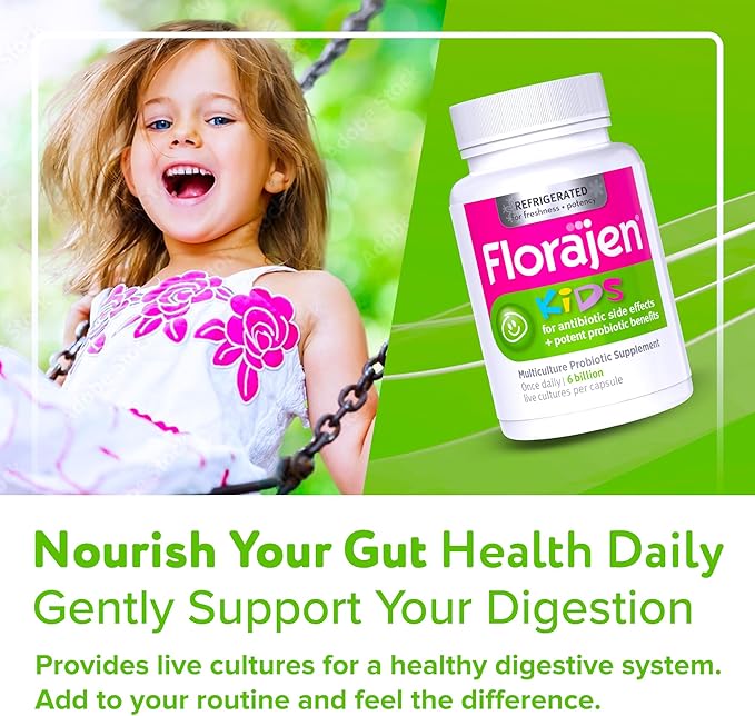 Florajen Kids Probiotic 6 Billion CFUs Refrigerated Probiotics for Kids Multi Culture Probiotic Supplement Relieves Occasional Gas Bloating &amp Constipation Supports Gut Health 30 Ct (3 Pack)