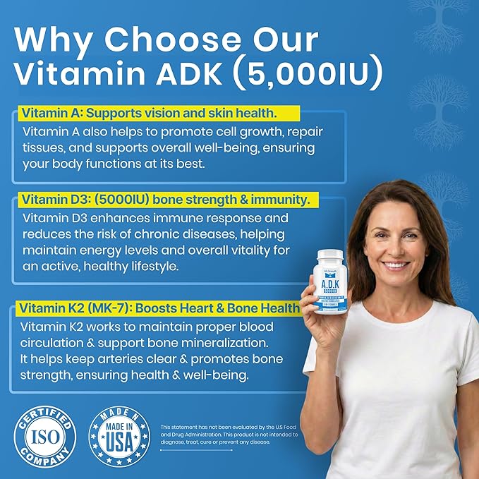 ADK Supplement (90 CT) - Physician Formulated Vitamins A1 D3 &amp K2 (as MK7) for Bone Health - Immune System Support - Gluten Free Soy Free Non-GMO - Pack of 2