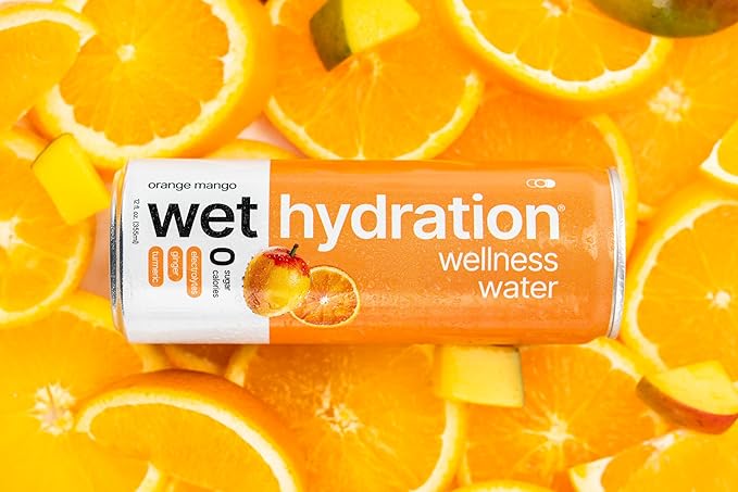 Wet Hydration - Functional Hydration Beverage - Flavored Water Sugar-Free Gluten-Free No Artificial Ingredients (Orange Mango Ginger Turmeric)