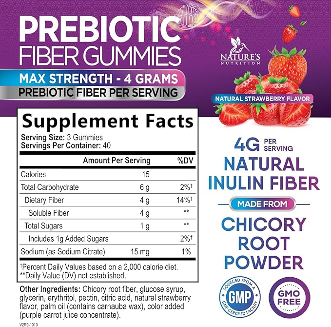 Fiber Gummies For Adults - Daily 3X Strength Soulable Fiber 4g Per Serving Gummy Supplement Prebiotic Gummy Digestive Health Support - Plant Based Fiber Regularity &amp Digestion Support - 120 Gummi