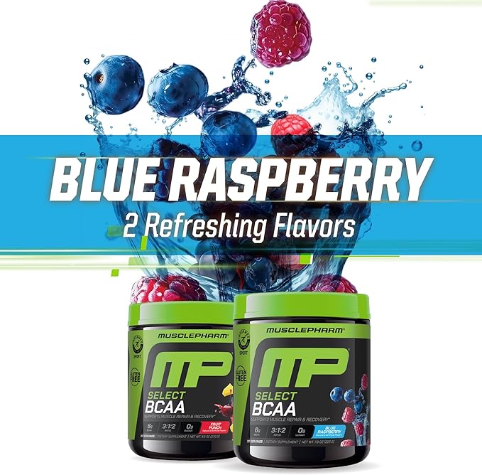 MusclePharm Essentials BCAA Powder Pre &amp Post Workout Recovery Drink Supports Muscle Recovery &amp Energy Production Essential Amino Acids Supplement 30 Servings Blue Raspberry Flavor
