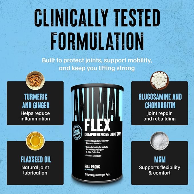 Animal Flex - Glucosamine Chondroitin Joint Supplement for Women and Men Discomfort with Turmeric MSM Boswellia for Cartilage Joint Health Muscles Back Knees Shoulder and Hip 44 Packs