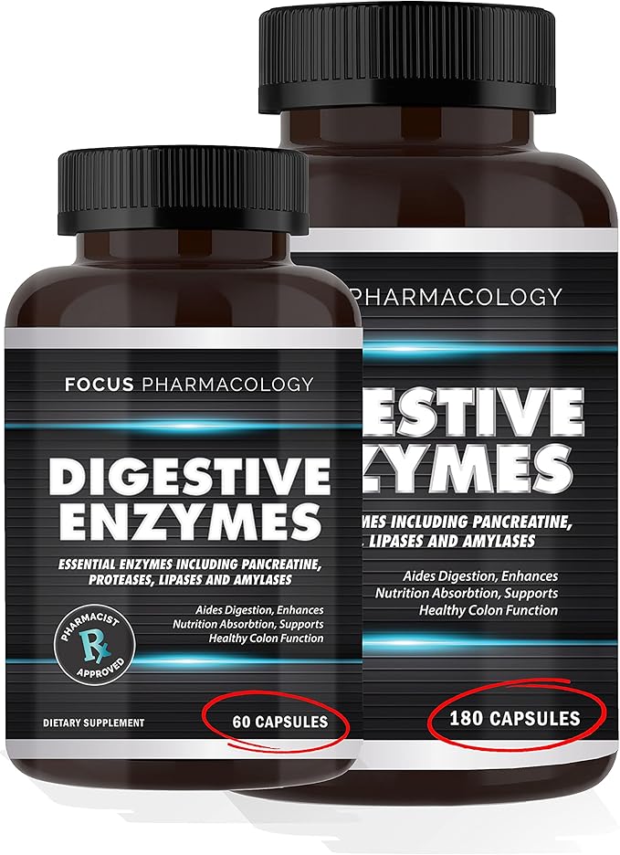 Digestive Enzymes and Priobiotics Blend - 60 Ct Protease Lipase Lactase Galactosidase Acidophilus Casei Plantarum