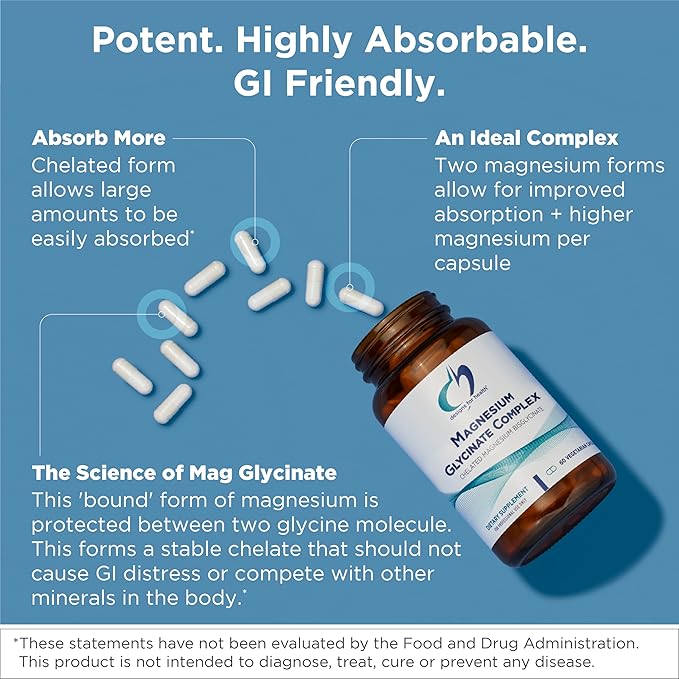 Designs for Health Magnesium Glycinate Complex - Chelated Magnesium Bisglycinate + High Absorption Magnesium for Calming &amp Sleep Heart Health Immune Support &amp Bone Strength - Vegan (240 Caps