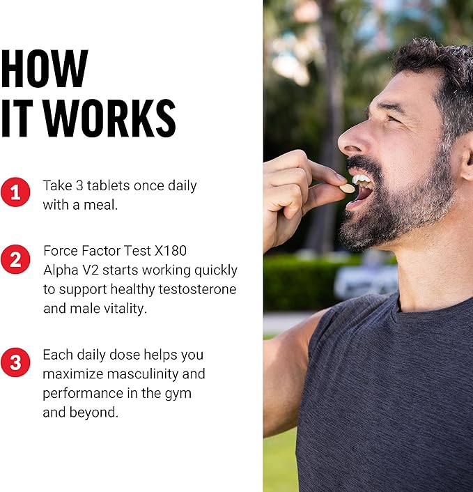 Force Factor Test X180 Alpha v2 T-Support for Men T-Supplement to Help Build Strength Boost Nitric Oxide and Support Daily Performance 120 Tablets (Pack of 2)