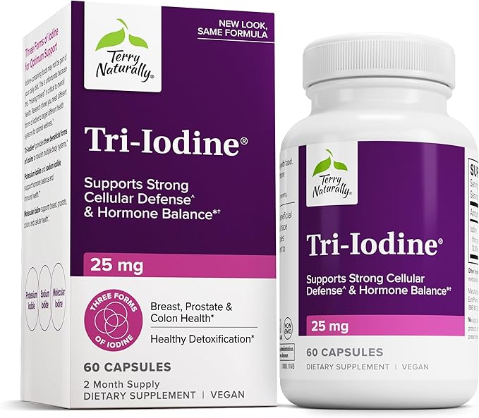 Terry Naturally Tri-Iodine - Dietary Supplement for Breast &amp Prostate Health Support - Healthy Thyroid Function Supplement Aid - 25 mg 60 Capsules