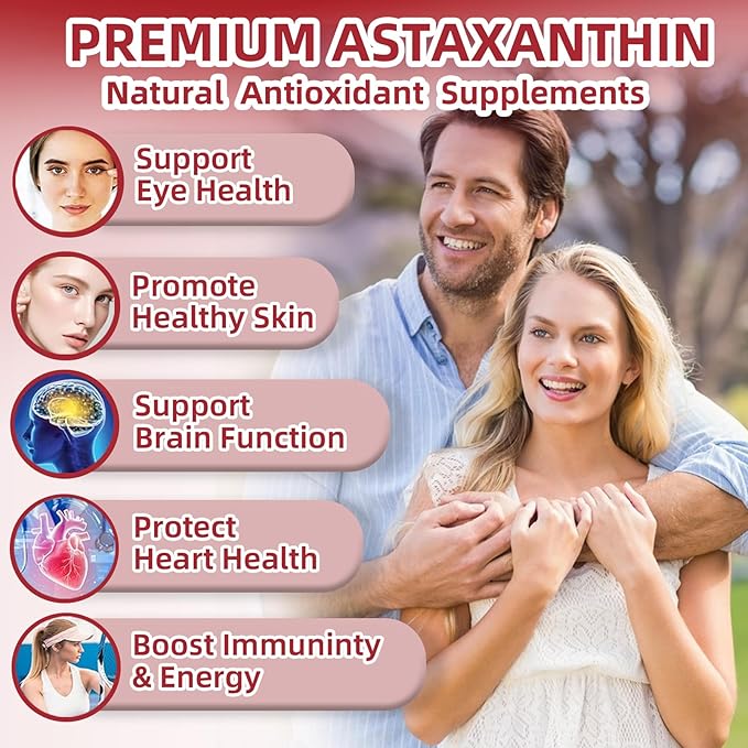 Astaxanthin 24mg Premium Astaxanthin Antioxidant Supplements with MCT Oil Ashwagandha Extract Supports Eye Skin Immune Internal Circulation Microalgae Source Triple Strength - 300 Softgels