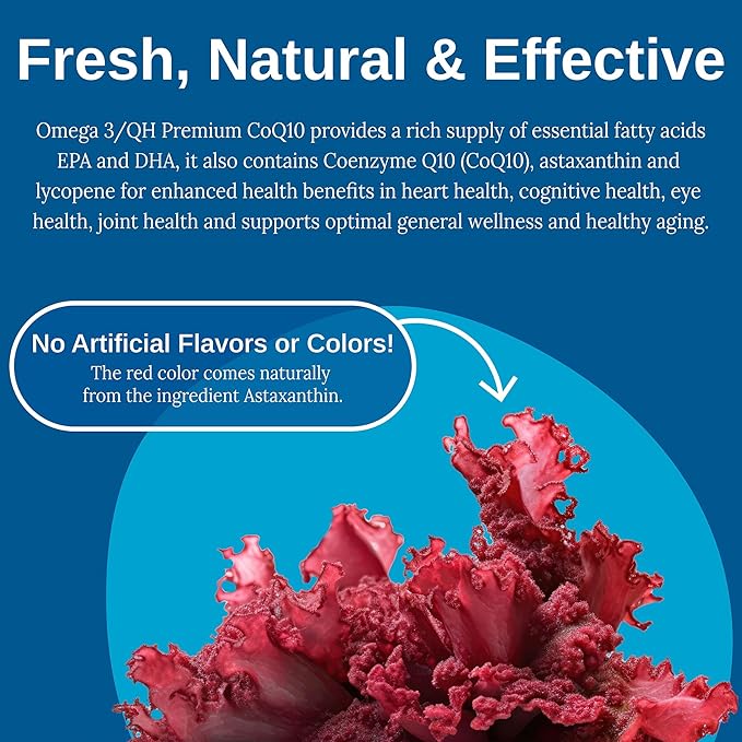 Xtendlife Omega 3 QH Fish Oil + CoQ10 for Heart Brain Joint &amp Skin-1100mg Omega - 3 with DHA EPA Ubiquinol Astaxanthin &amp Lycopene - 1 Month Supply (60 Count)