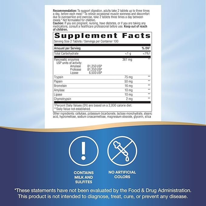 Nature's Way Mega-Zyme Pancreatic &amp Systemic Enzymes* Relieves Occasional Muscle Soreness Due to Overexertion and Exercise* Digestive Support* 200 Tablets (Packaging May Vary)