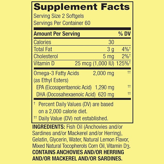 Convergence Maximum Care Omega-3 from Fish Oil Eye Brain Bone &amp Heart Health Dietary Supplement Softgels 2000 mg 120 Count
