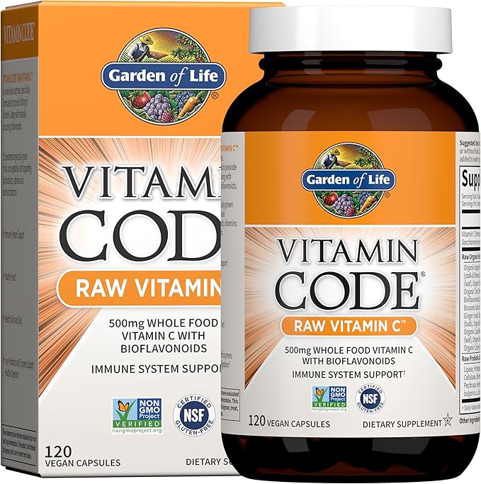 Garden of Life Vitamin Code Raw Vitamin C - 120 Capsules 500mg Whole Food Vitamin C Capsules + Fruit &amp Veggie Blend &amp Probiotics Supplements for Adults Vegan Gluten Free