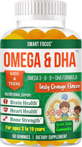 Focus Supplement for Teens &amp Kids – Brain Focus Gummies for Concentration Memory Clarity &amp Attention | Omega DHA Plant-Based 60 Gummies | Teen Brain Vitamins &amp Kids Focus Vitamins – Fish