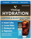 VitaCup Hydration Coffee Packets The First Coffee That Hydrates You w/Electrolytes Coconut Water Pink Himalayan Salt Magnesium Medium Roast Instant Coffee in Single Serve Sticks 18 Ct