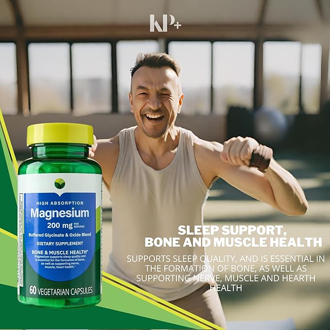 KP+ Magnesium 200 mg | Sleep Support | Bone &amp Muscle Health | 60 Vegetarian Capsules | Pack of 2