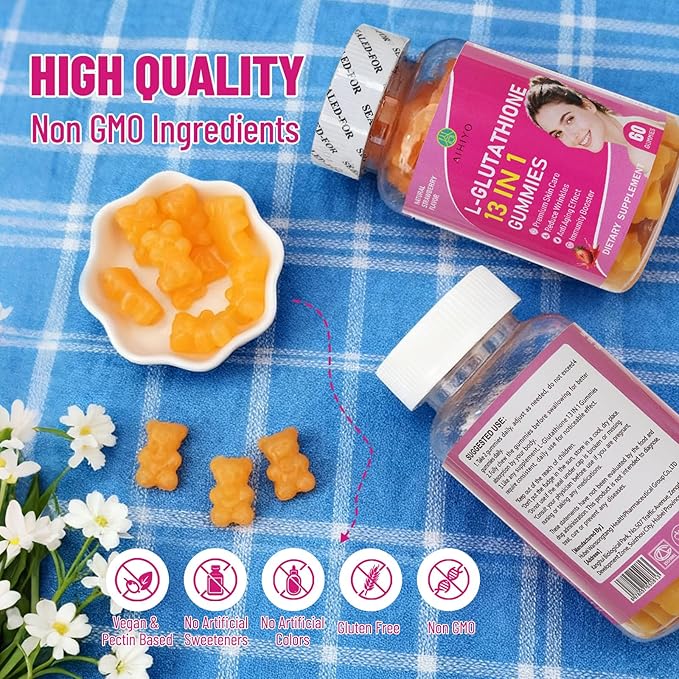 AIHIYO L-Glutathione 13 in 1 Gummies - Powerful Antioxidant &amp Cellular Support Supplement with 13 Essential Nutrients for Men &amp Women 60 Count