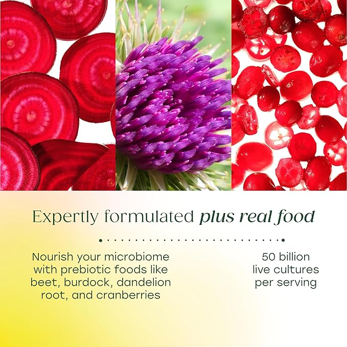 MegaFood MegaFlora Probiotics and Prebiotics for Women with 14 Strains &amp 50 Billion CFUs Cranberry Digestive Health Vegetarian Prebiotics and Probiotics for Women - 90 Capsules (45 Servings)