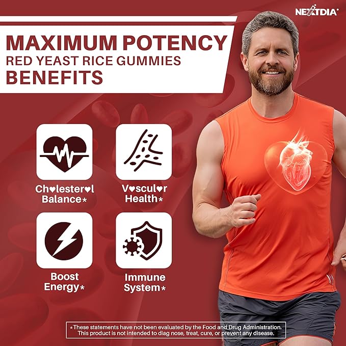 Nextdia 1 Pack Red Yeast Rice Gummies 2400MG with CoQ10 + 1 Pack Beet Root Gummies