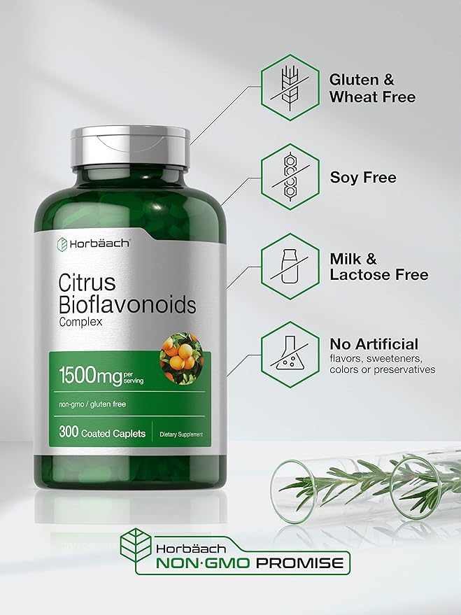 Horbäach Citrus Bioflavonoids Supplement | 1500mg | 300 Caplets | Vegetarian Non-GMO and Gluten Free Formula | Value Size