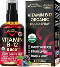 USDA Organic Vitamin B12 Sublingual Spray - 5000 mcg Liquid Vegan Methylcobalamin for Women &amp Men - Energy Boost Focus &amp Mood Brain Health Support - Maximize Absorption - 2 Month Supply 2 f