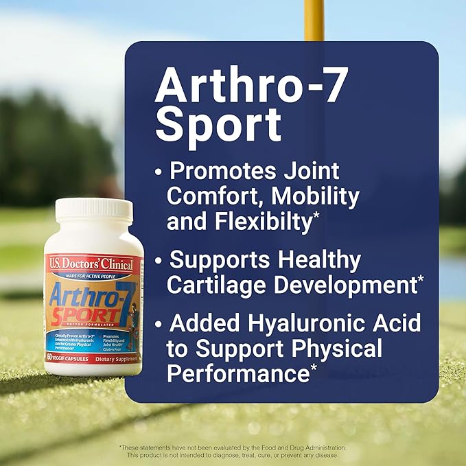 U.S. Doctors’ Clinical Arthro-7 Sport - Clinically Proven AR7 Blend + 100mg Hyaluronic Acid &amp Vitamin C for Flexibility Mobility &amp Strong Cartilage - 60 Capsules - 15/30-Day Supply