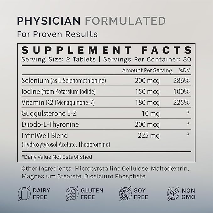 InfiniWell Thyroid Support+ - Targeted Thyroid Support Complex - Promote Hormone Signaling Metabolic Health &amp Mitochondrial Energy Production - with Guggulsterone E-Z (60 Tablets)