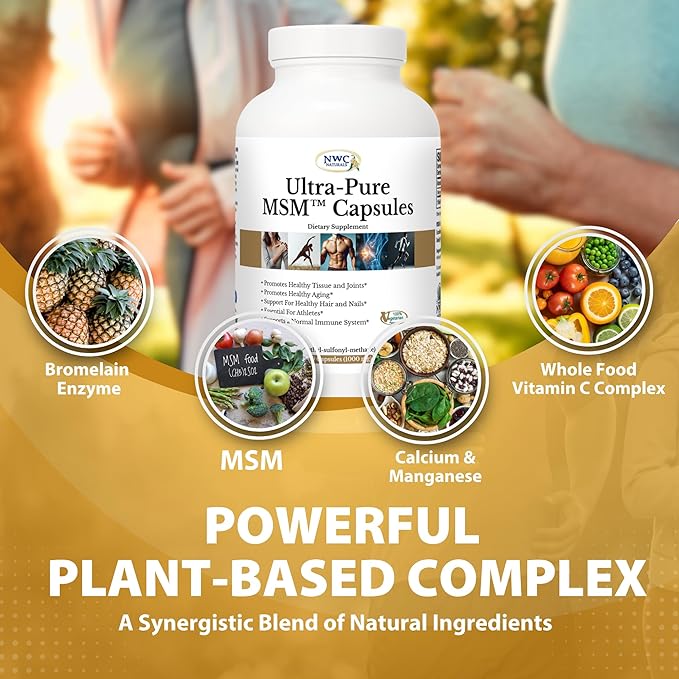 NWC Naturals Ultra-Pure MSM Capsules 300ct Bottle 1000mg Pure MSM for Joint Support