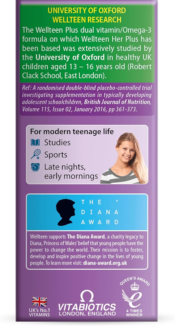 Vitabiotics Wellteen Her Plus Omega-3 - Advanced Nutritional Support for Teenagers and Young Women Ages 13-19 - 56 Tablets and Capsules