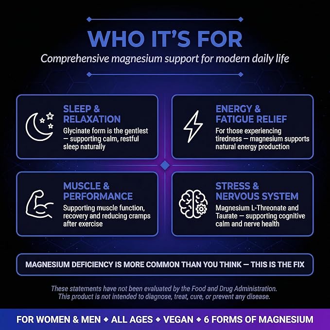 Magnesium Glycinate Complex 120 Vegan Capsules 9-in-1 Formula with 6 Advanced Forms Supports Muscle Performance Maximum Absorption