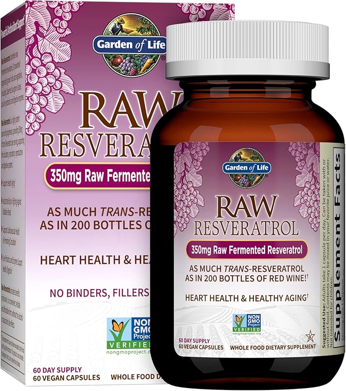 Garden of Life Raw Resveratrol Supplement with Probiotics &amp Digestive Enzymes – Antioxidant Support for Heart Health &amp Healthy Aging Non-GMO Vegan 60 Vegan Capsules