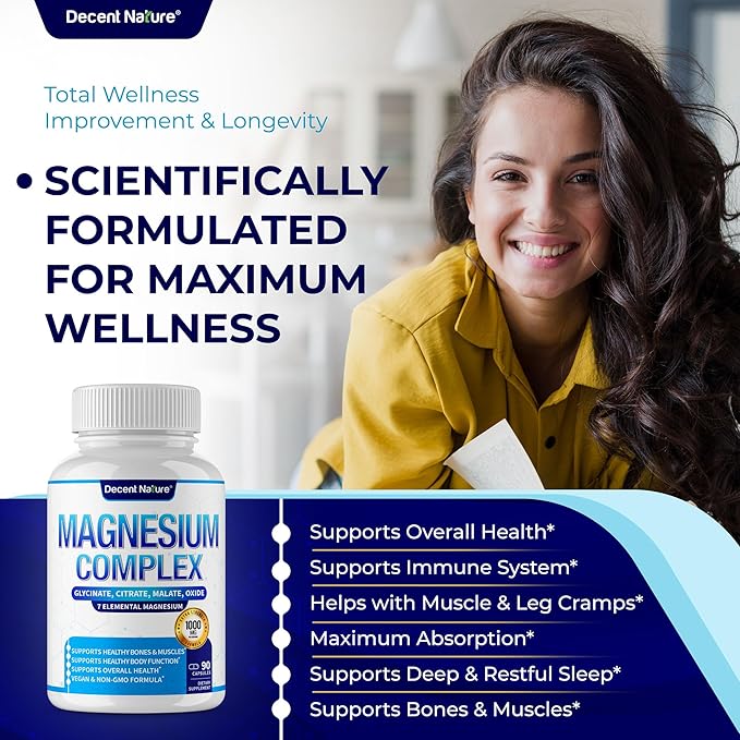 Magnesium Complex 7 Elemental Magnesium Supplement 1000mg – Magnesium Glycinate Citrate Malate Taurate Oxide Aspartate Orotate Non-GMO 90 Capsules