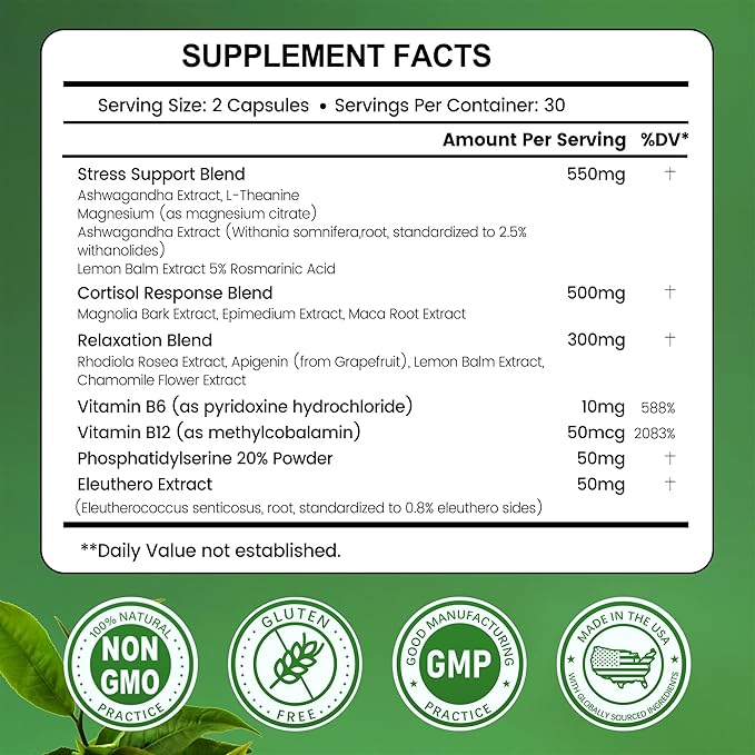 Cortisol Supplement 15-in-1 Cortisol Manager with Ashwagandha L-Theanine &amp Magnesium Supports Cortisol Health Relaxation &amp Restful Sleep 300 Capsules