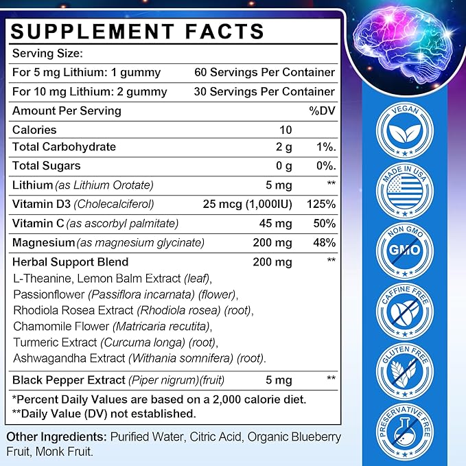 Liposomal L-Lysine Liquid + Lithium Orotate Gummies Bundle | Immune Support &amp Cognitive Health Supplement Combo for Adults &amp Kids
