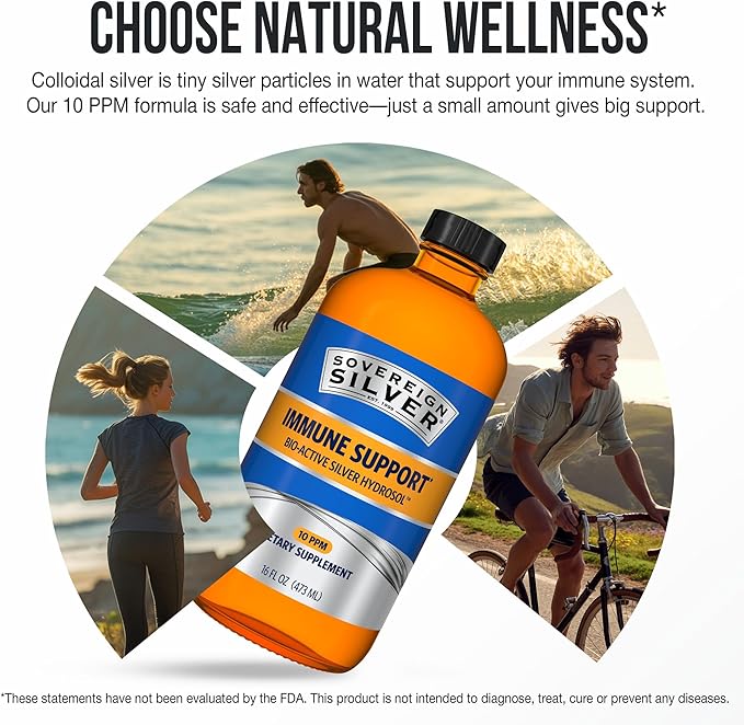 Sovereign Silver Bio-Active Silver Hydrosol for Immune Support - Colloidal Silver Liquid -10 ppm 16oz (473mL) - Value Size
