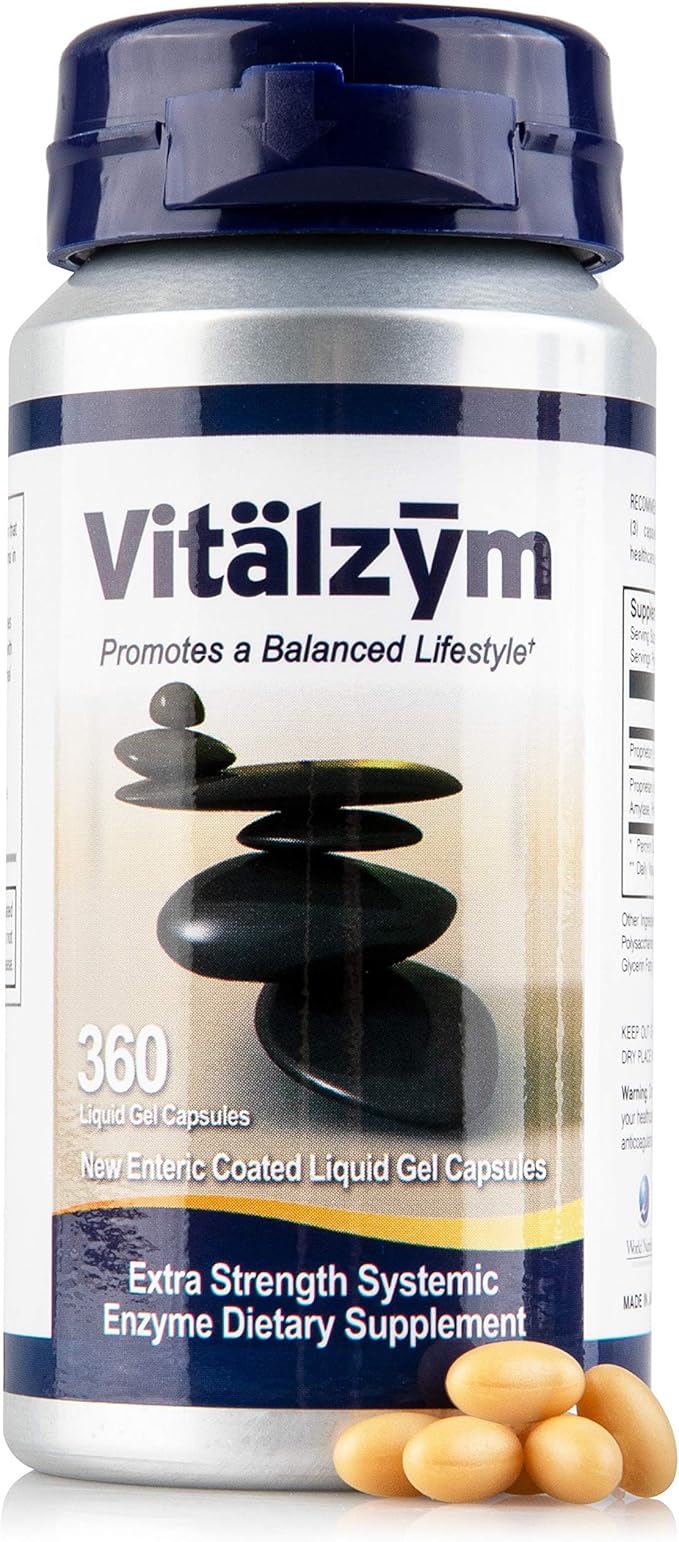 VITÄLZYM Proteolytic Systemic Enzymes Liquid Gel Capsules with Serrapeptase Immune and Joint Support Natural Ache Relief Plus Fertility Supplement 360 Capsules