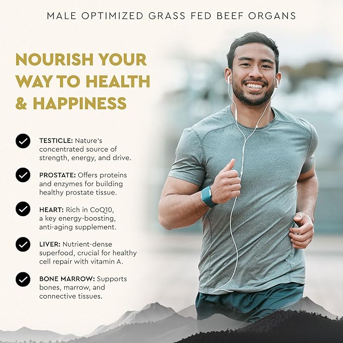 Ancestral Supplements Mofo Supplements for Men Support for Energy Levels and Overall Men's Health and Wellness Non-GMO Grass Fed Beef Organ Supplement with Liver No Fillers 180 Capsules