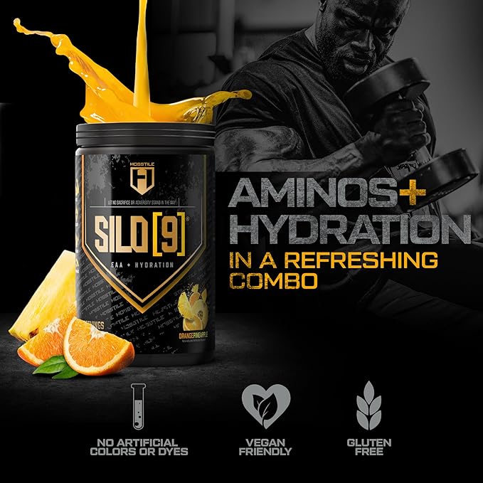 HOSSTILE SILO[9] EAA + Hydration Powder – Essential Amino Acids with Electrolytes EAA BCAA Intra Workout Powder &amp Post Workout Recovery Orange Pineapple 30 Servings