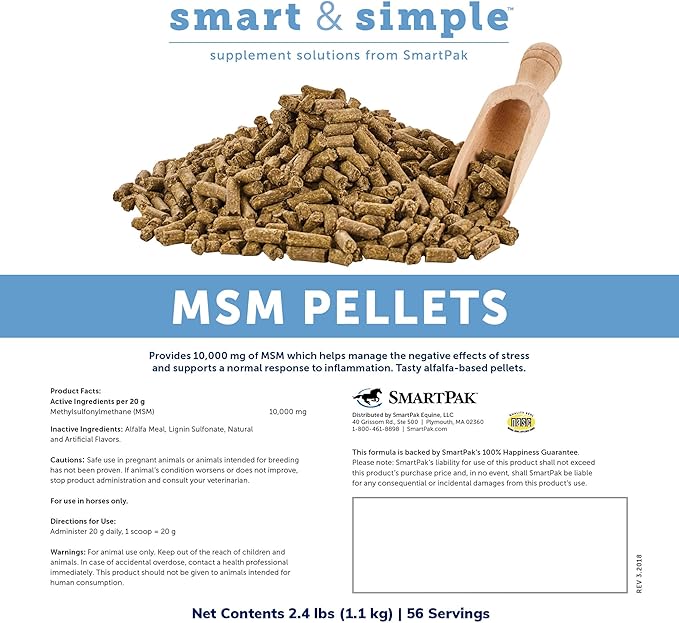 Smart &amp Simple MSM Pellets | Helps Manage Effects of Stress | Horse Supplement Aids in Cellular and Tissue Strengthening | 56 Servings | 2.4 lb Bucket