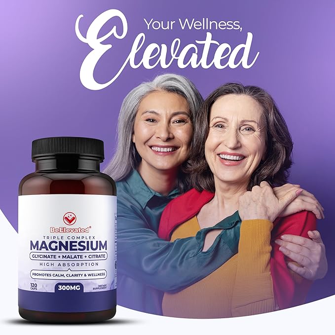 High Absorption Triple Magnesium Complex for Sleep Relaxation &amp Muscle Support – 300mg of Magnesium Glycinate Citrate &amp Malate – Gentle on Stomach – Non-GMO Vegan – 120 Capsules