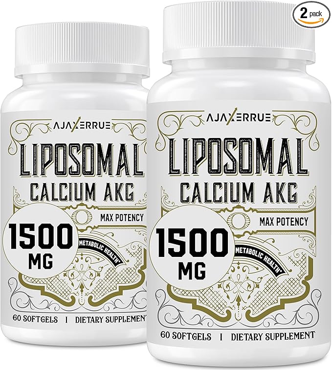Liposomal Calcium AKG Supplement 1500 MG (Alpha-Ketoglutaric Acid) More Effective Than AAKG Ca AKG for Longevity Age Defense Cellular Energy Metabolic Function 120 Softgels