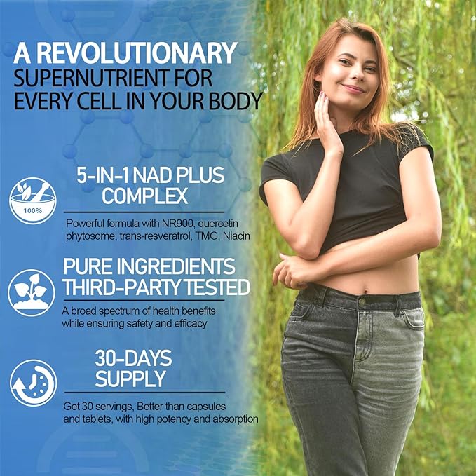 NAD Supplement Liposomal NAD Nicotinamide Riboside Resveratrol 900mg Quercetion TMG Vitamin B3 High Potency NAD Plus Liquid Supplement for Cell Regenerator Longevity Energy Anti-Aging Focus