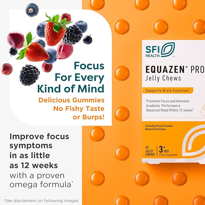 Equazen Pro SFI Health Fish Oil Jelly Chews - Omega 3 &amp Omega 6 for Kids &amp Teens - EPA GLA &amp DHA for Kids Mood Memory &amp Focus Support - Optimized for Bioavailability &amp Absorption