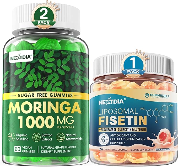 Nextdia 1Pack Liposomal Fisetin 200mg Liquid Gummies + 2Pack Moringa Gummies 1000mg Sugar Free