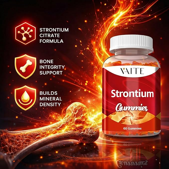 Strontium Citrate 750mg Supplement – Enhances Bone Density Strength and Health for Men and Women 60 Vegan Non-GMO Sugar-Free Gummies Provide an Easy Way to Promote Long-Term Bone Wellness