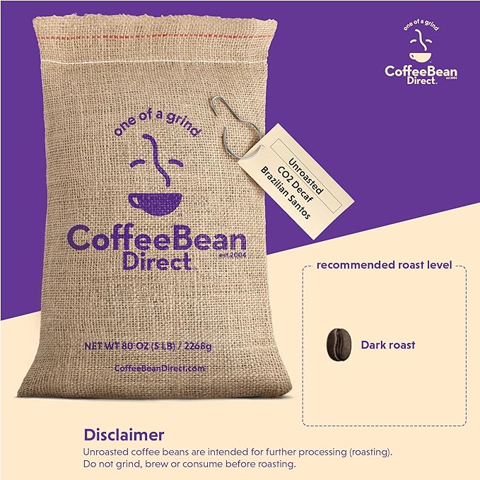 Coffee Bean Direct Unroasted CO2 Decaf Brazilian Santos 5 Pound (Pack of 1)