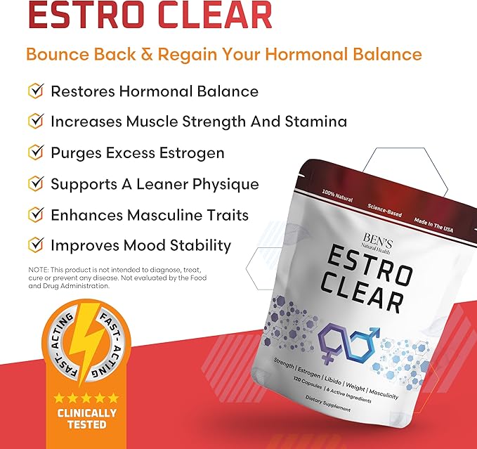 Ben's Natural Health Estro Clear Natural Estrogen Blocker Supplement with DIM Tiger Nut Astragalus Calcium D Glucarate 120 Capsules 3 Pack