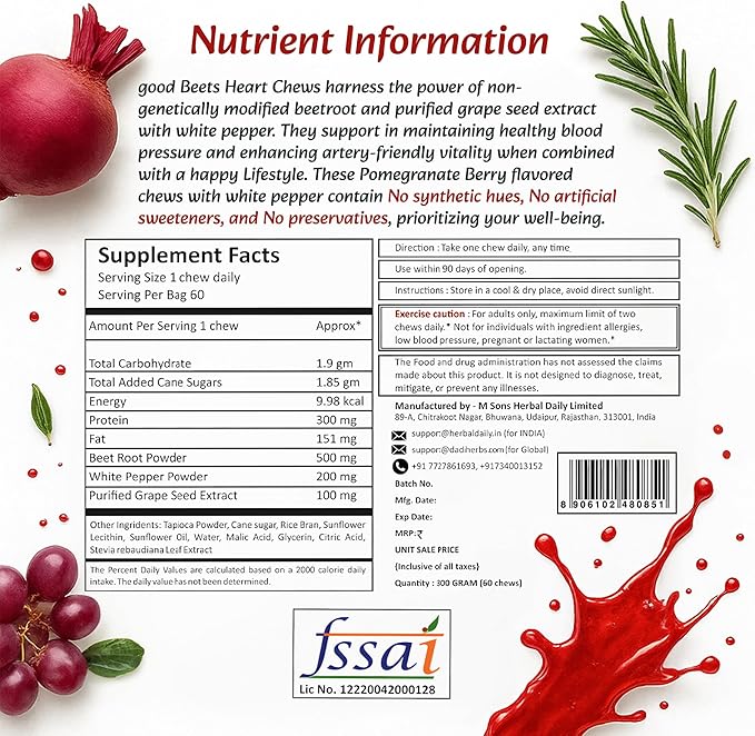 Goodbeets Soft Chews | Non-GMO Grape Seed Extract &amp Beet Powder Help Maintain Healthy Circulation Blood Pressure &amp Energy