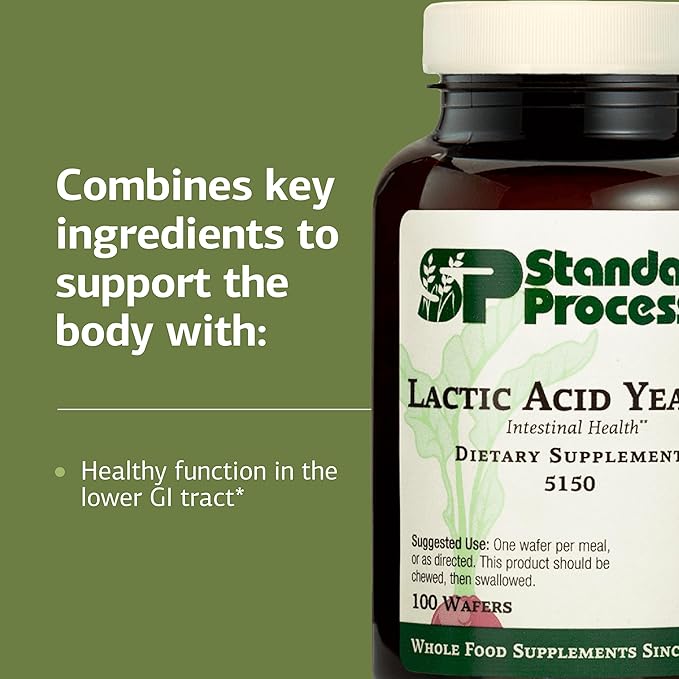 Standard Process Lactic Acid Yeast - Dietary Supplement for Digestive Health &amp Gut Support - Non-Soy &amp Vegetarian - 100 Wafers