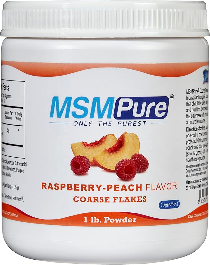KALA HEALTH MSMPure Raspberry Peach Flavored Coarse MSM Powder Flakes – US-Made MSM for Joint Health Skin Appearance and Hair &amp Nail Support – 1 lb Organic Sulfur